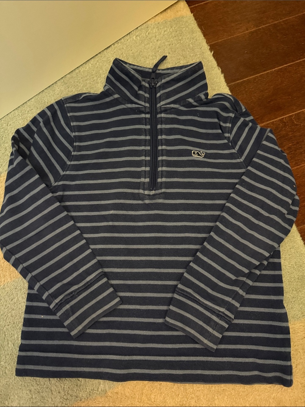 Vineyard Vines Navy and Gray Striped Quarter-Zip Pullover